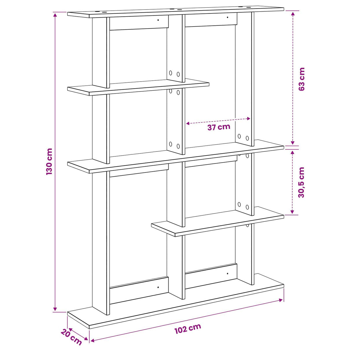 Wall Shelf White 102 x 20 x 130 cm Engineered Wood