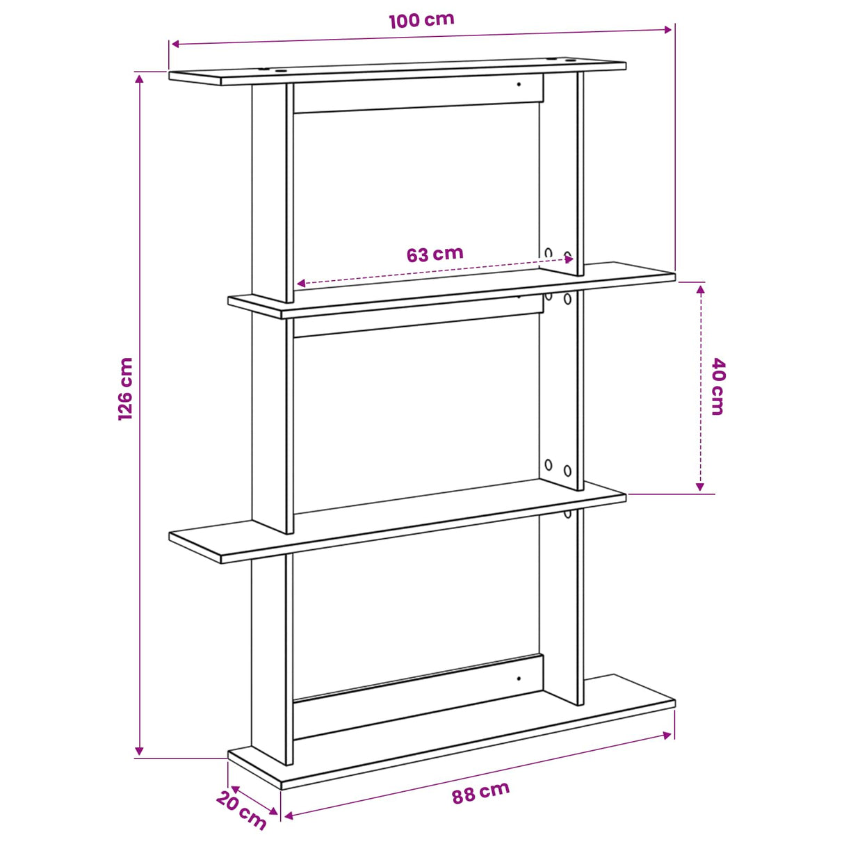 Wall Shelf White 100 x 20 x 126 cm Engineered Wood
