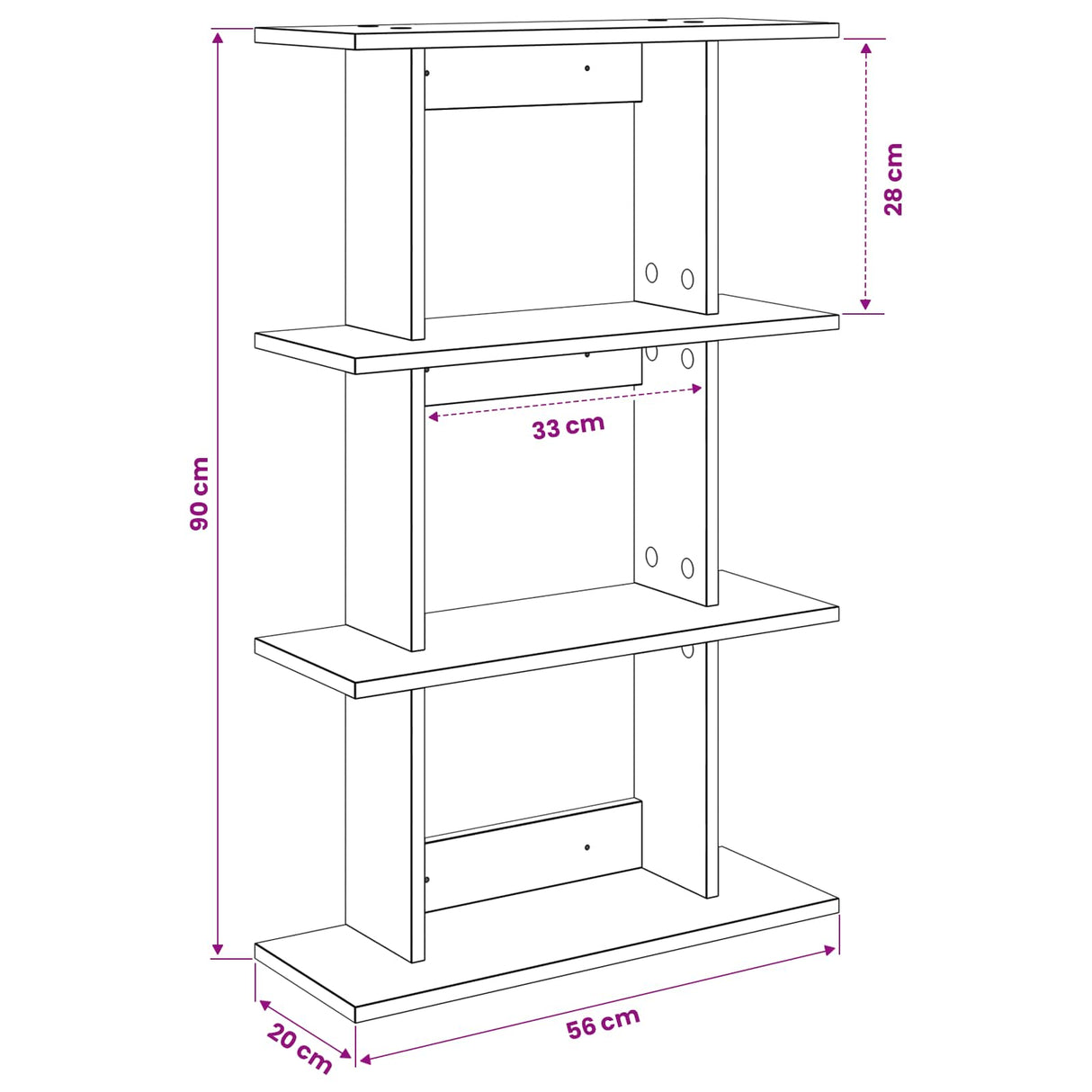 Wall Shelf Wall-Mounted White 56 x 20 x 90 cm Engineered Wood
