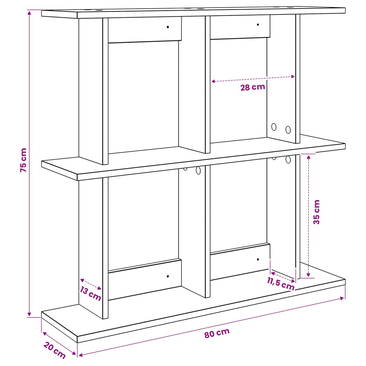 Wall Shelf Wall-Mounted White 80 x 20 x 75 cm Engineered Wood