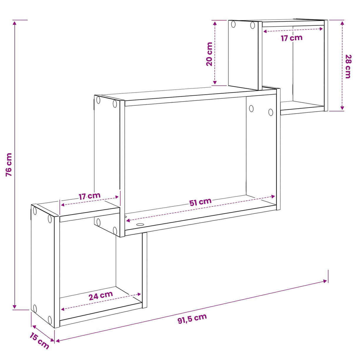 Wall Shelf Wall-Mounted White 91.5 x 15 x 76 cm Engineered Wood