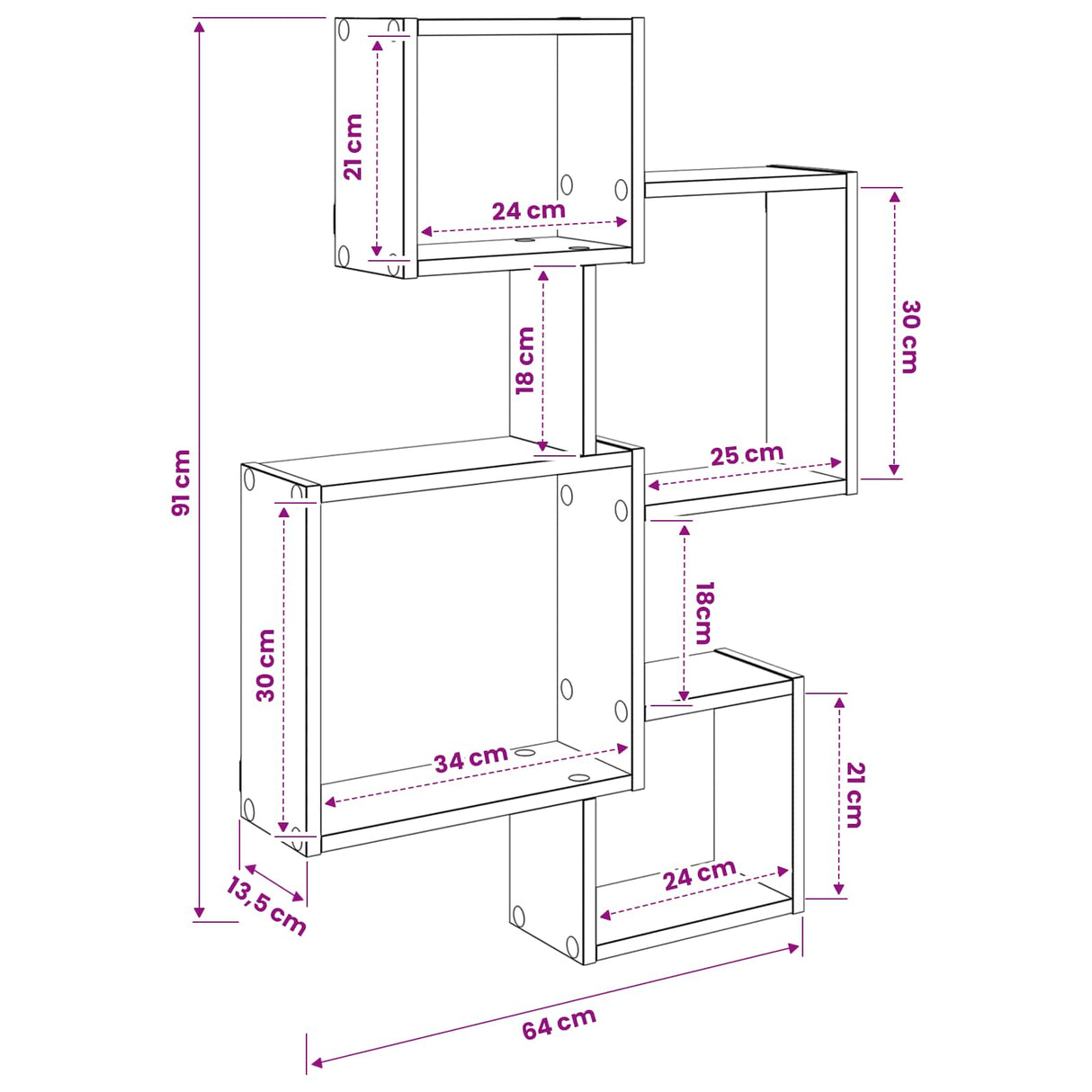 Wall Cube Shelves Wall-Mounted White 64 x 13.5 x 91.5 cm