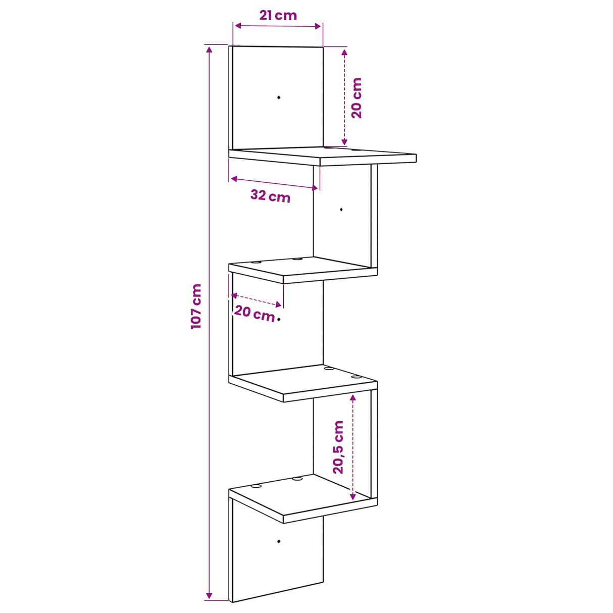 Wall Shelf Wall-Mounted White 32 x 21 x 107 cm Engineered Wood