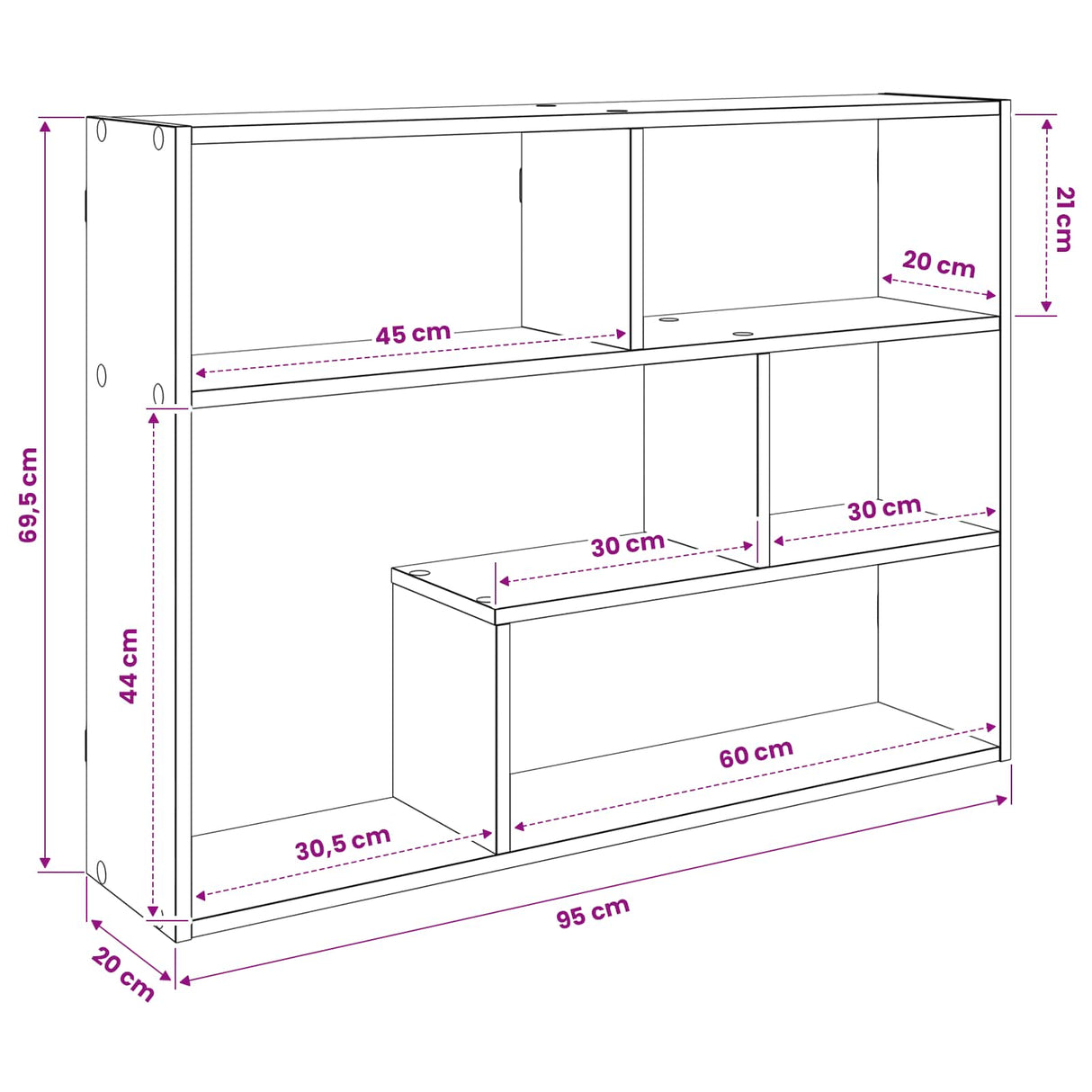 Wall Shelf Wall-Mounted White 95 x 20 x 69.5 cm Engineered Wood