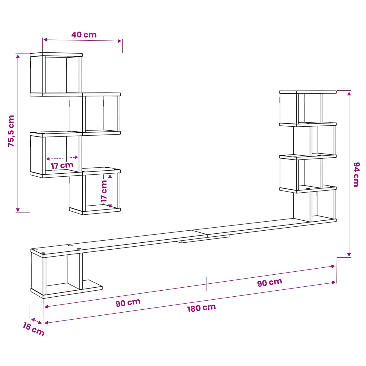 Wall-Mounted TV Shelf Sonoma Oak 180 x 15 x 94 cm