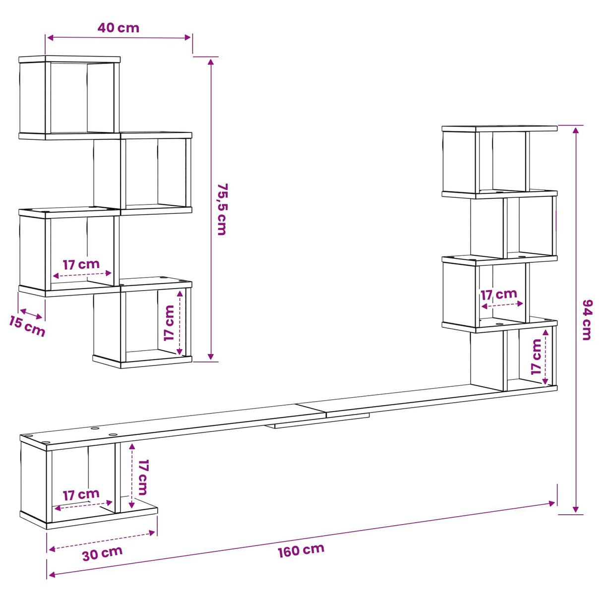 Wall-Mounted TV Shelf Sonoma Oak 160 x 15 x 94 cm