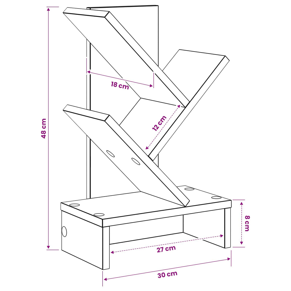 Tree Bookshelf 3-Tier 30 x 18 x 48 cm Engineered Wood