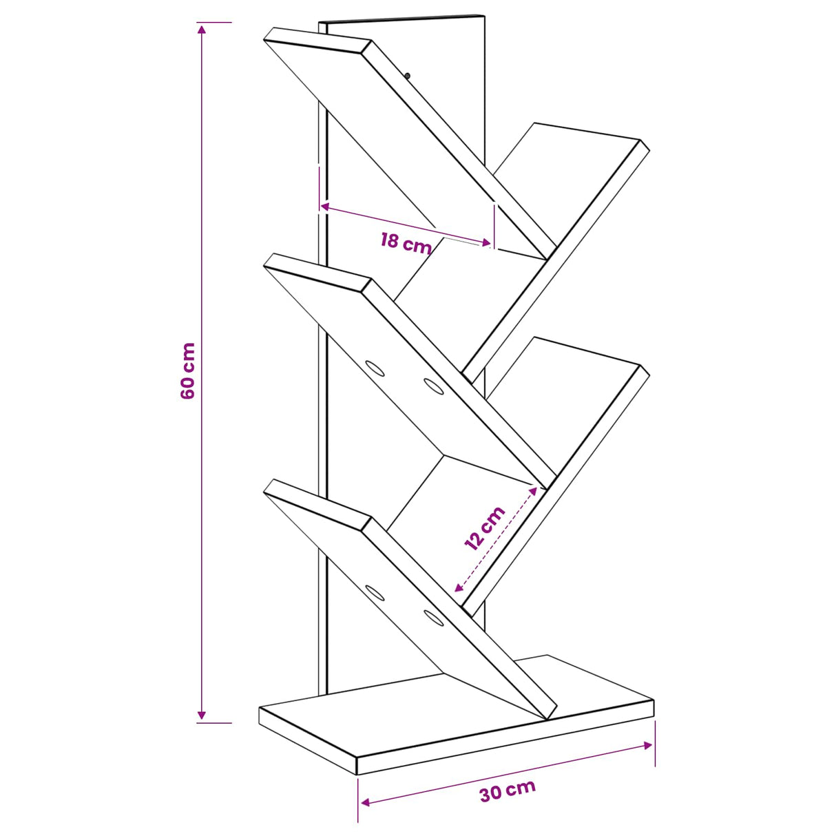 Tree Bookshelf 4-Tier 30 x 18 x 60 cm Engineered Wood