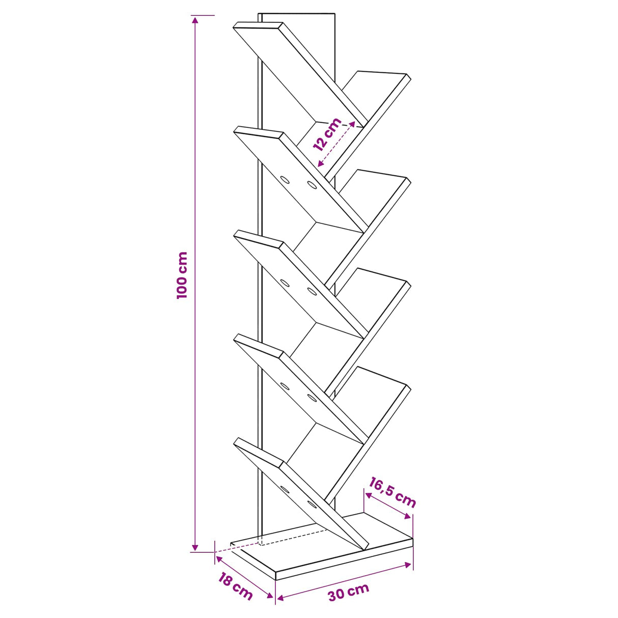 Tree Bookshelf 6-Tier 30 x 18 x 100 cm Engineered Wood