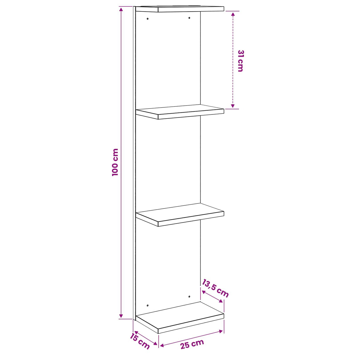 Wall Shelf 2 pcs White 25 x 15 x 100 cm Engineered Wood