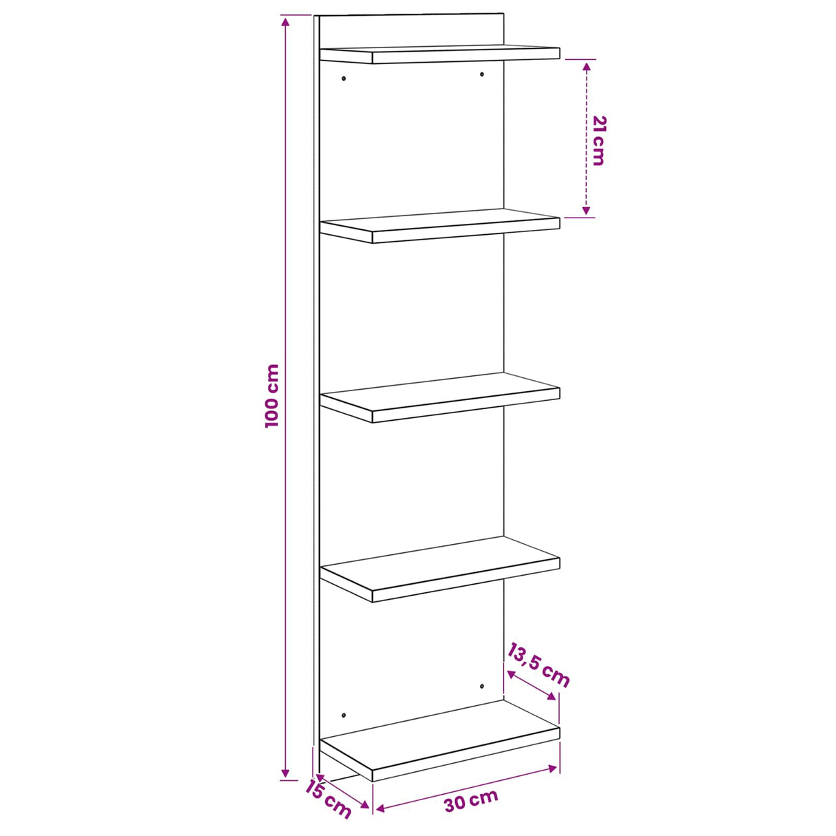 Wall Shelf Sonoma Oak 30 x 15 x 100 cm Engineered Wood