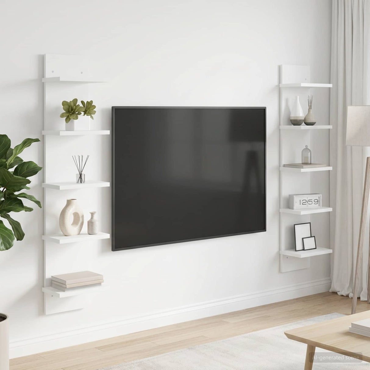 Wall Shelf 2 pcs White 22 x 15 x 100 cm Engineered Wood