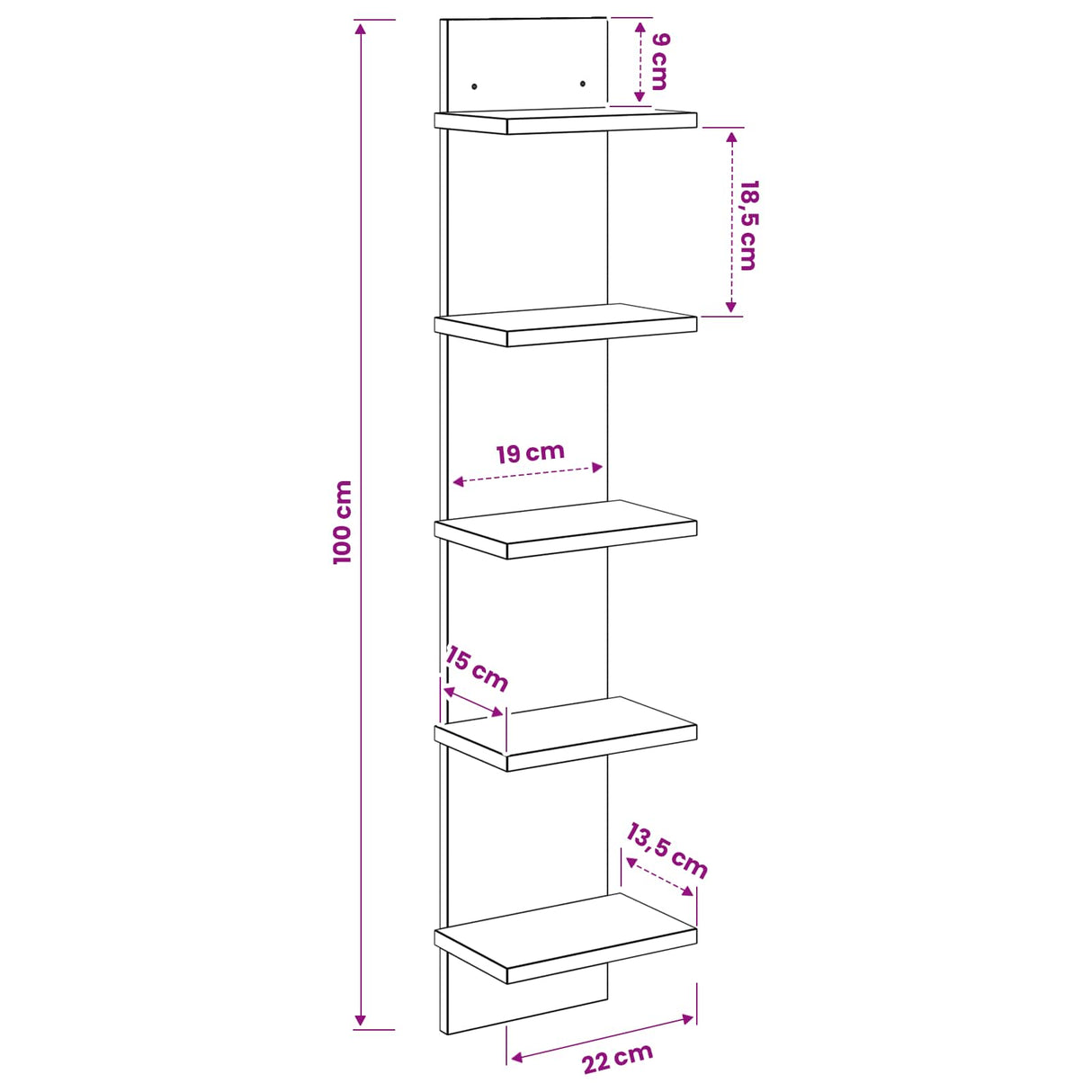 Wall Shelf 2 pcs White 22 x 15 x 100 cm Engineered Wood