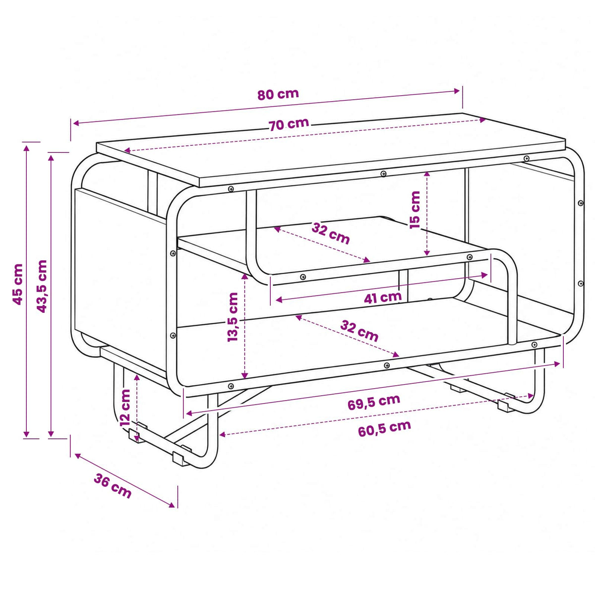 TV Stand 80 x 36 x 45 cm Sonoma Oak Engineered Wood