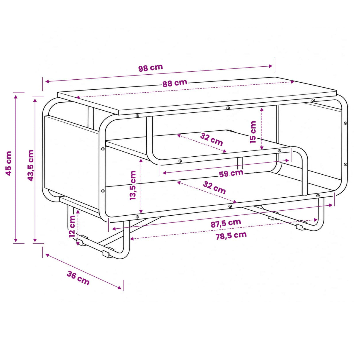 TV Stand 98 x 36 x 45 cm Sonoma Oak Engineered Wood
