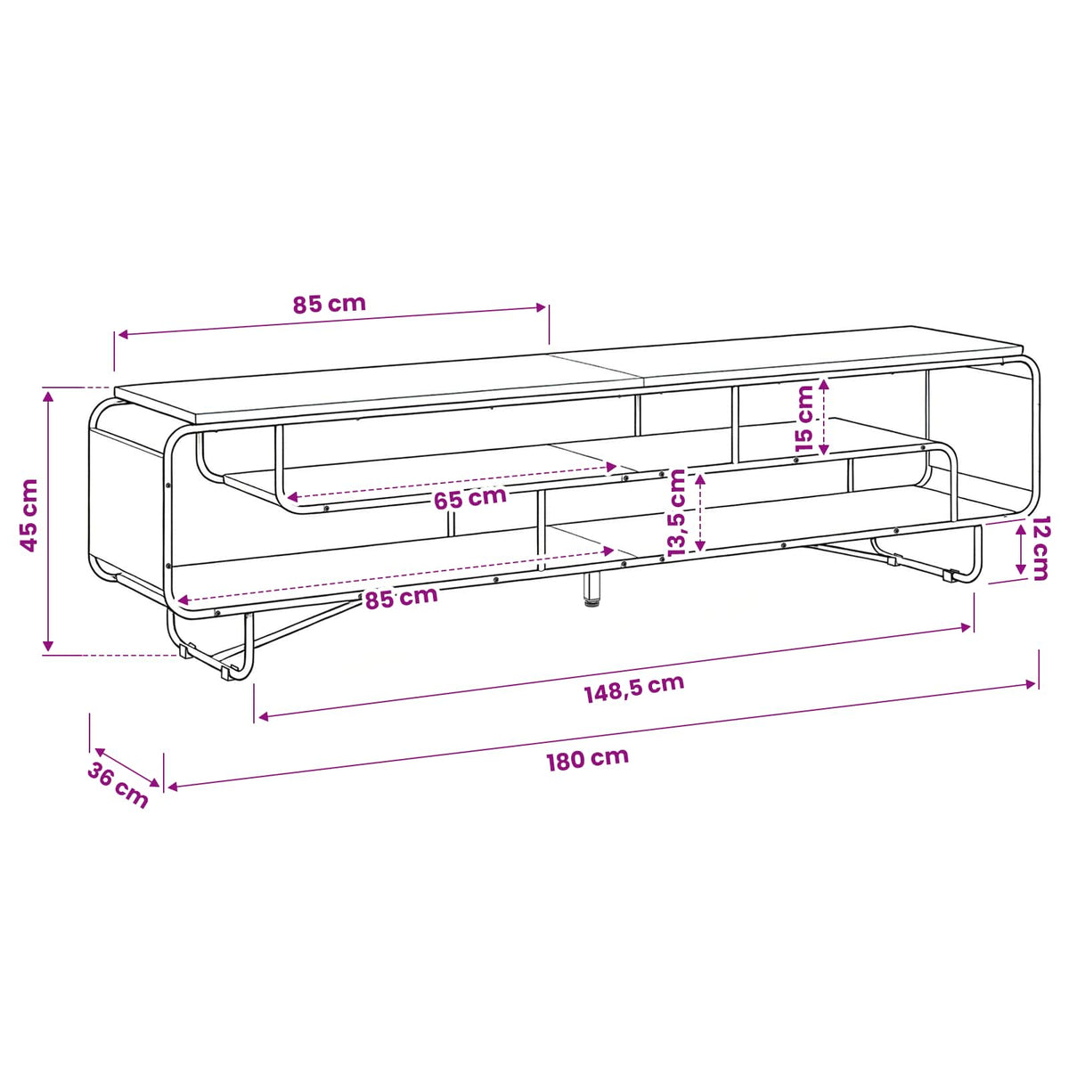TV Stand 180 x 36 x 45 cm Black Oak Engineered Wood