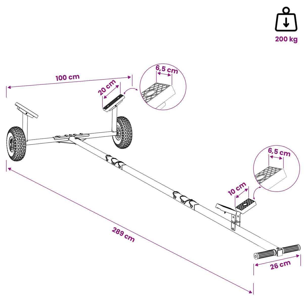 Adjustable Boat Trailer with Pneumatic Tires 200 kg Load Silver