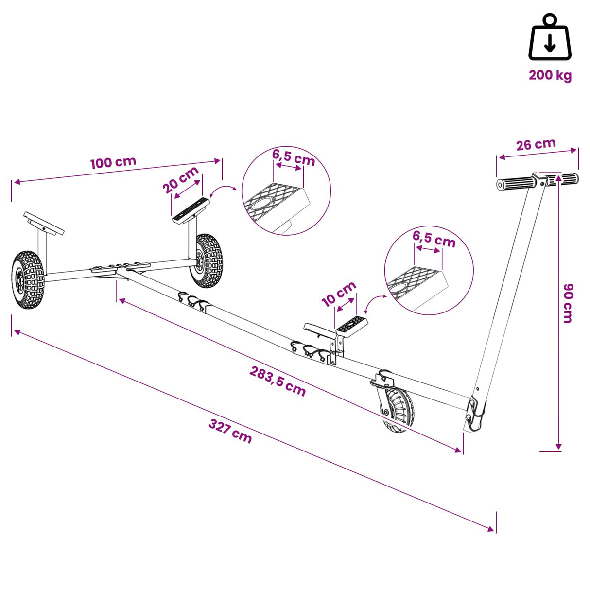 Adjustable Boat Trailer with Pneumatic Tires 200 kg Load Silver