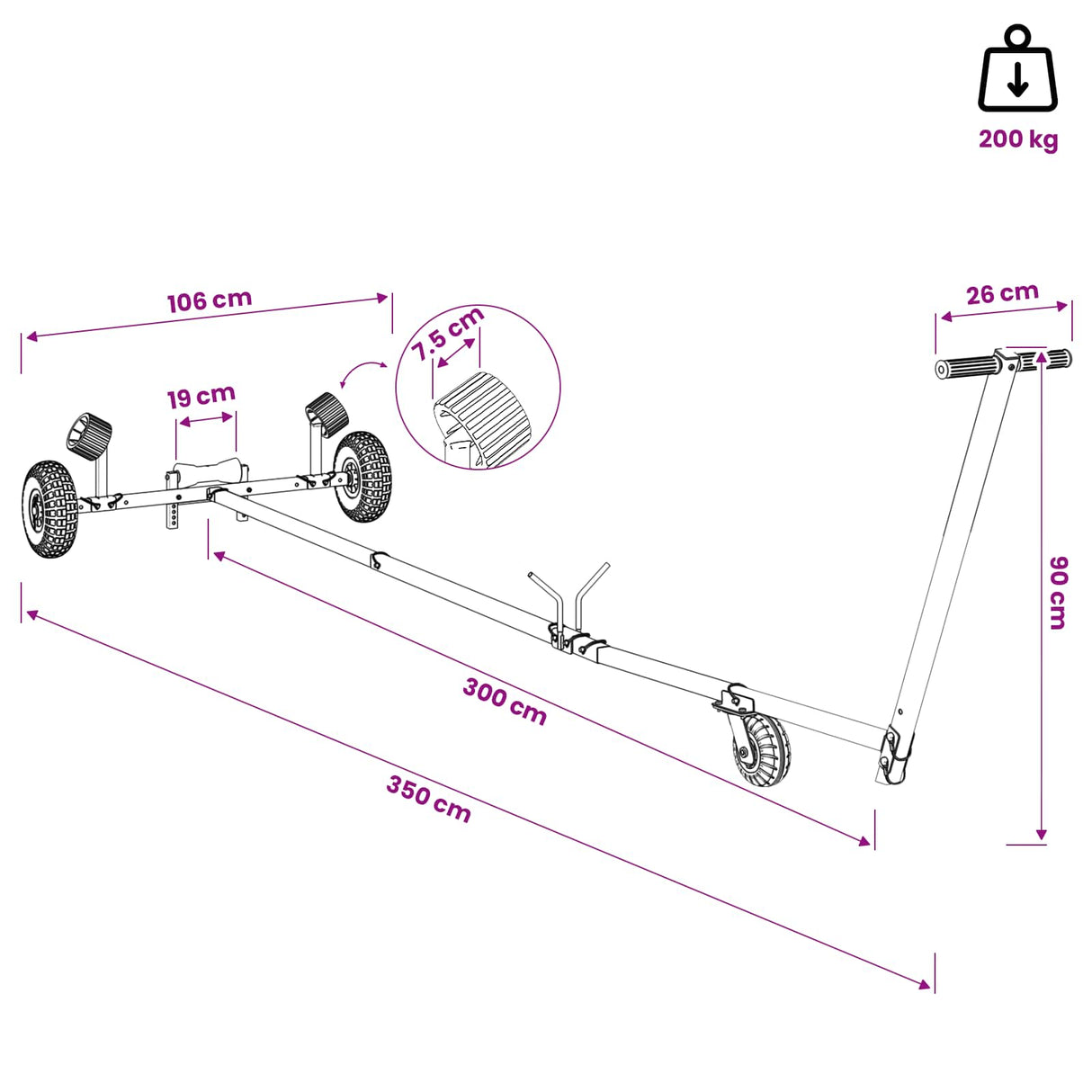 Adjustable Boat Trailer with Pneumatic Tires 200 kg Load Silver