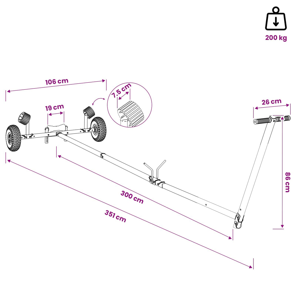 Adjustable Boat Trailer with Pneumatic Tires 200 kg Load Silver