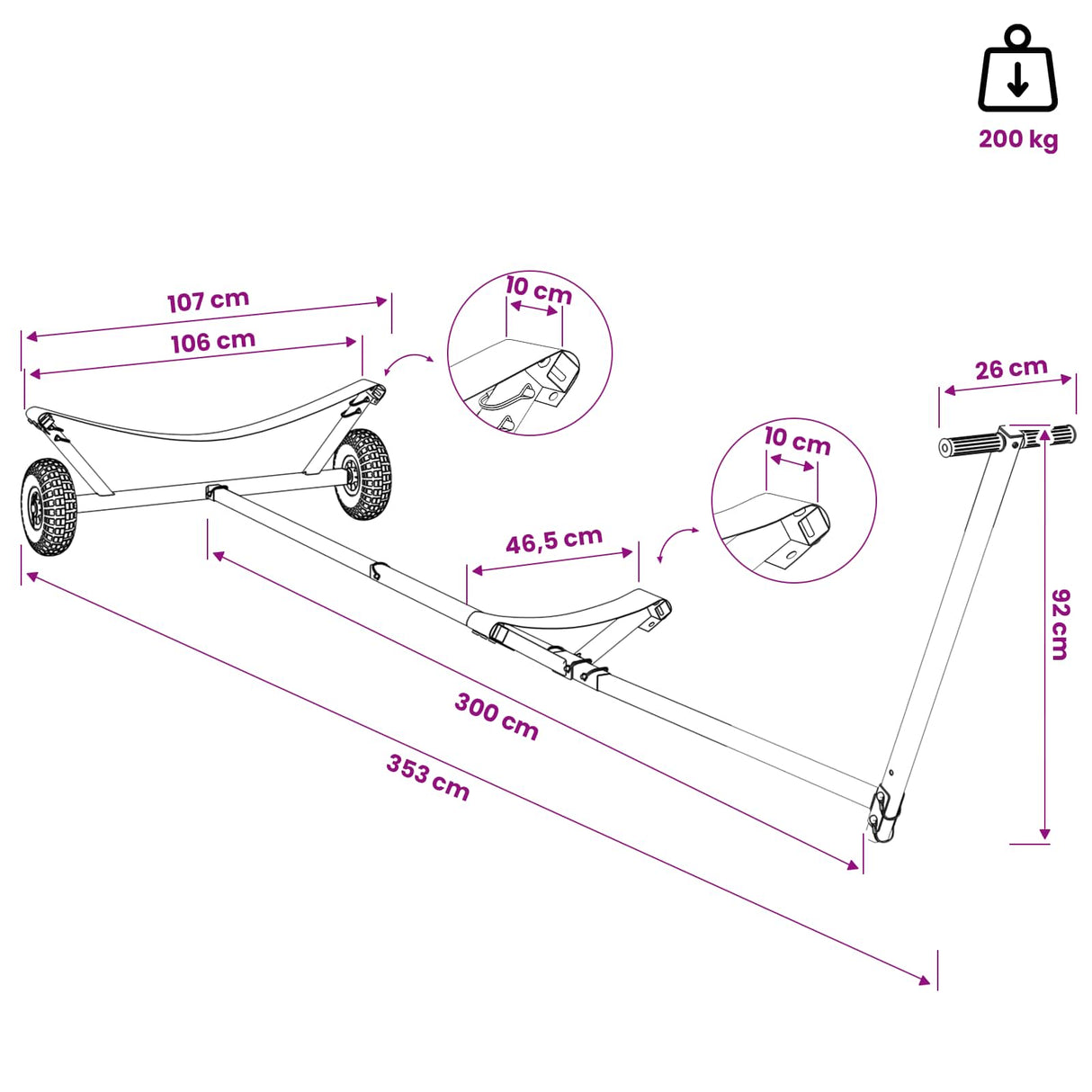 Adjustable Boat Trailer with Pneumatic Tires 200 kg Load Silver
