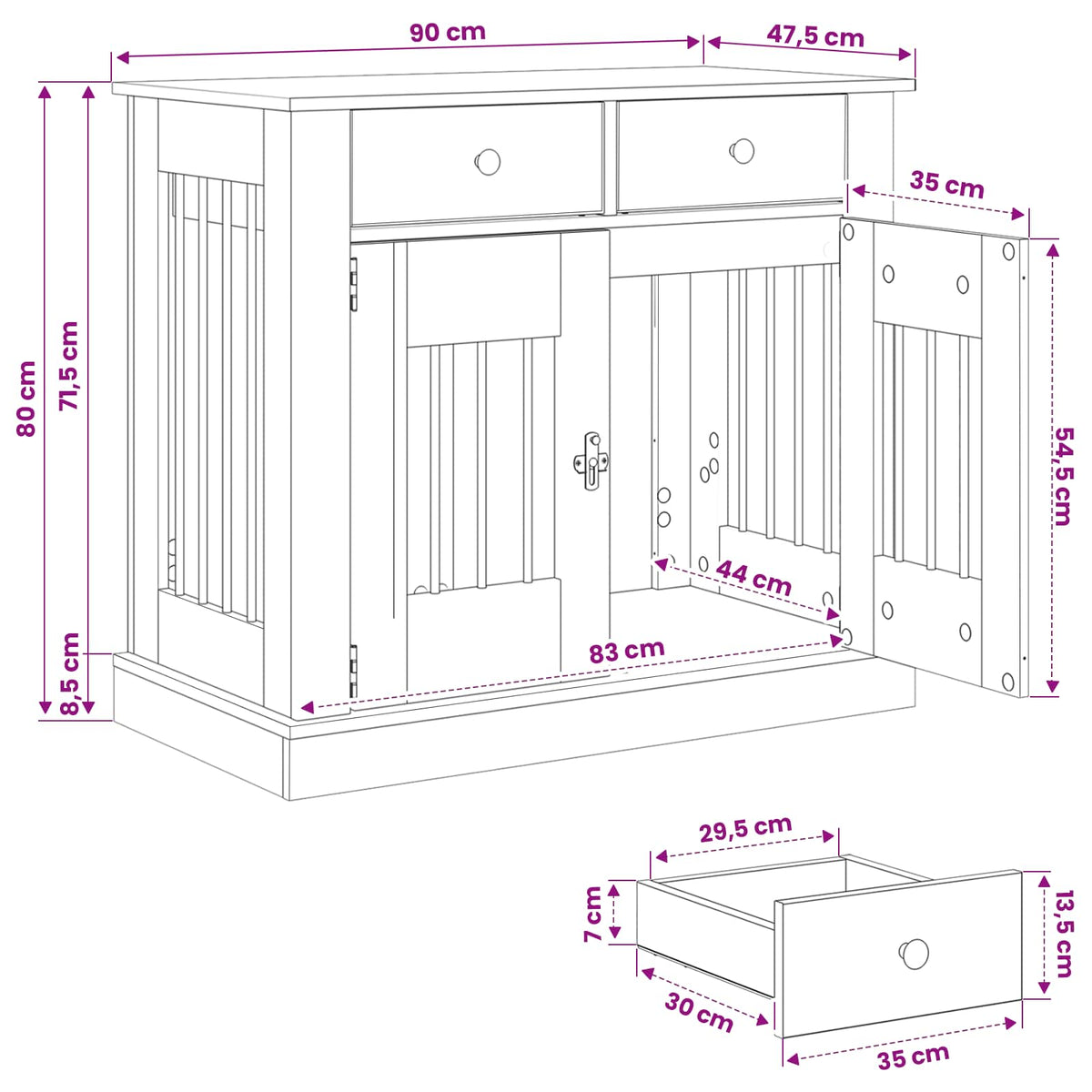Dog crate furniture Black Oak 90 x 47.5 x 80 cm Engineered Wood