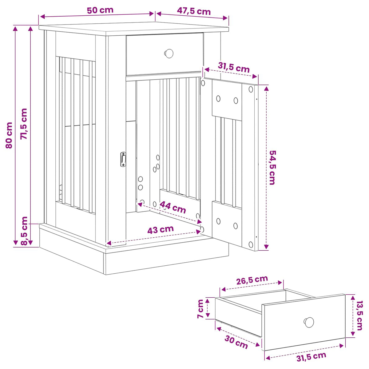 Dog crate furniture Black Oak 50 x 47.5 x 80 cm Engineered Wood