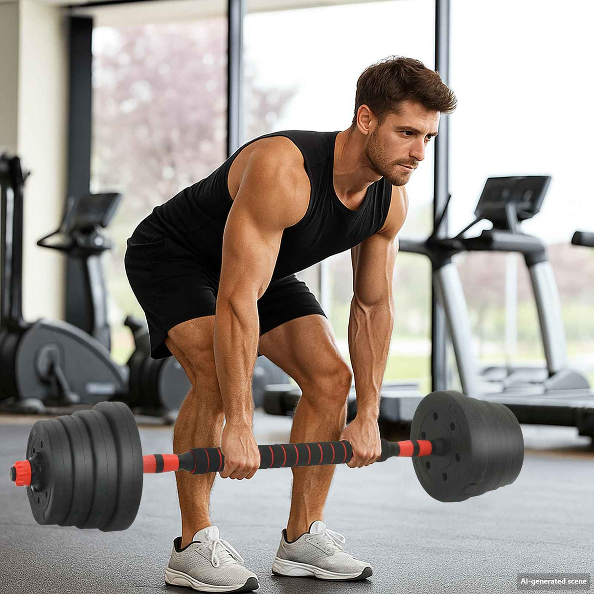 4-in-1 Dumbbell Set 40kg Black and Red Cement and Iron Sand