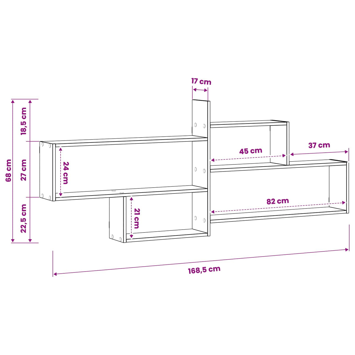 Wall Shelf White 168.5 x 17 x 68 cm Engineered Wood