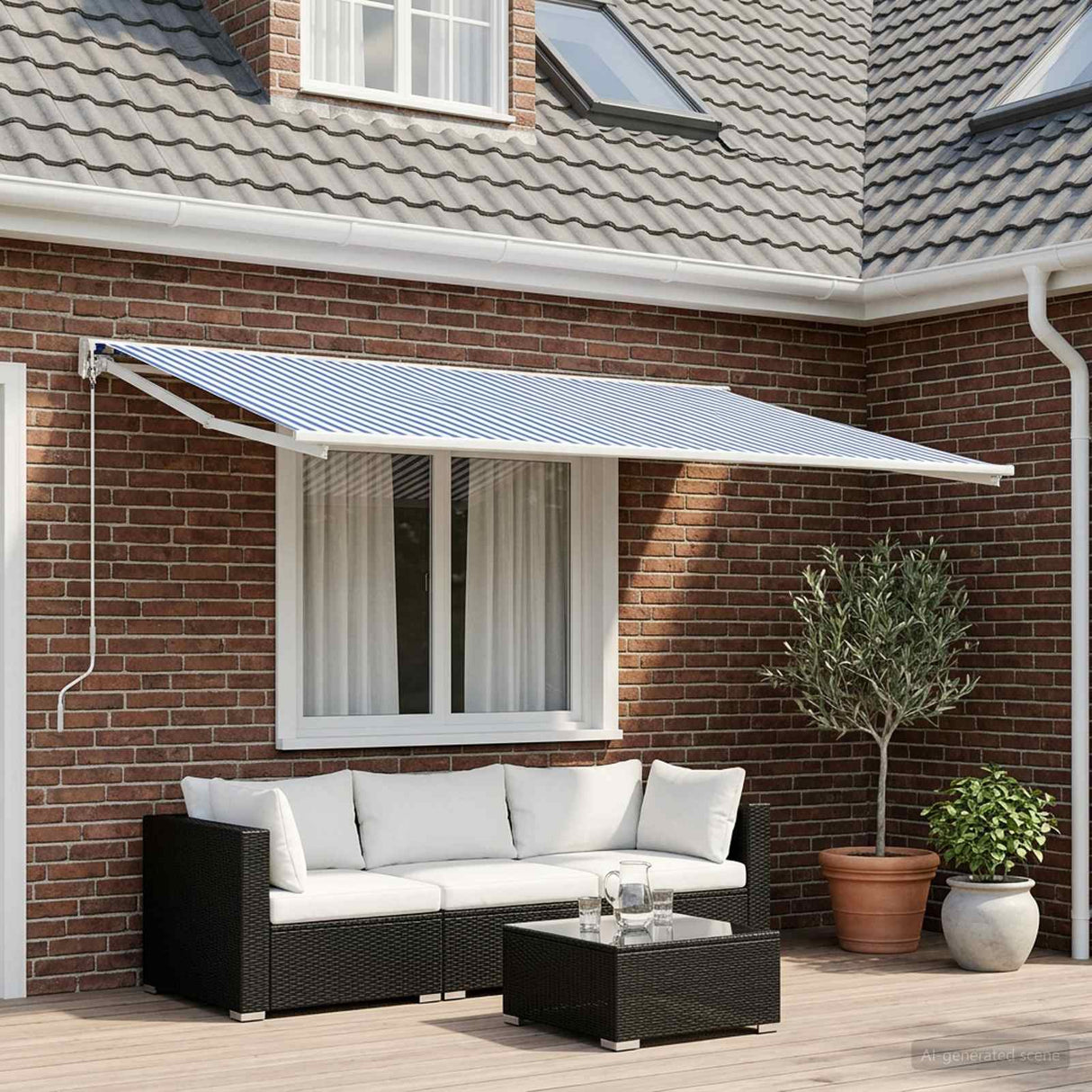 Awning Replacement Fabric Blue and White 400 x 350 cm Polyester
