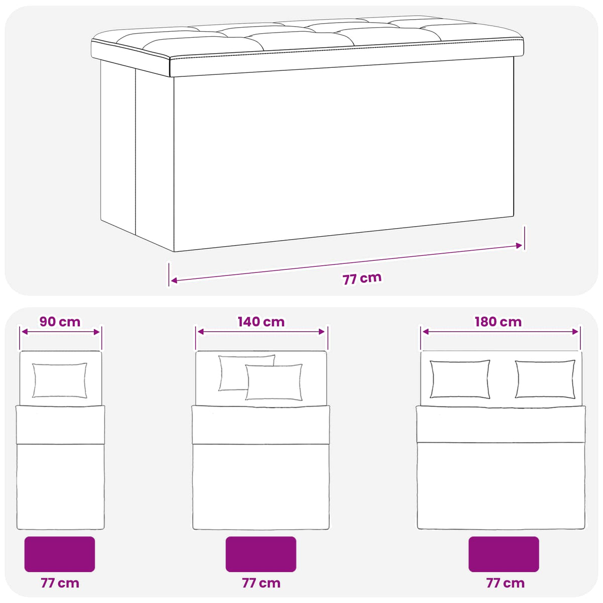 Foldable Storage Bench Black 180 kg 80 L 77 x 38 x 38 cm Linen