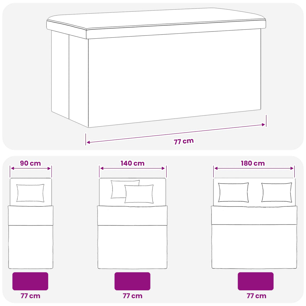 Foldable Storage Bench Black 180 kg 80 L 77 x 38 x 38 cm PVC