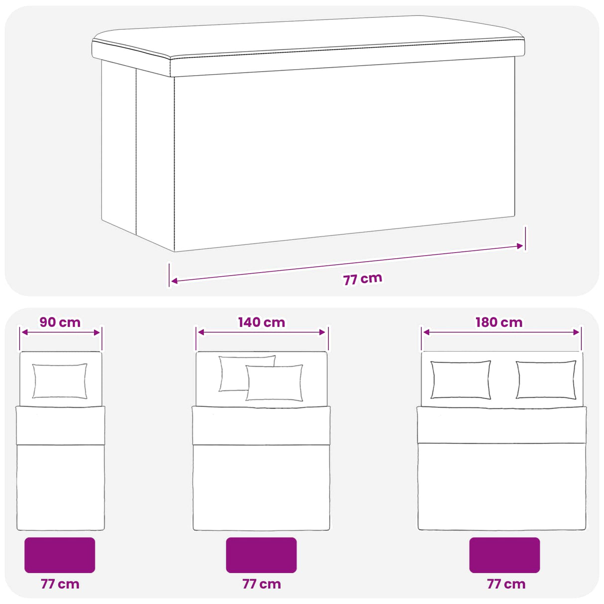 Foldable Storage Bench White 180 kg 80 L 77 x 38 x 38 cm PVC