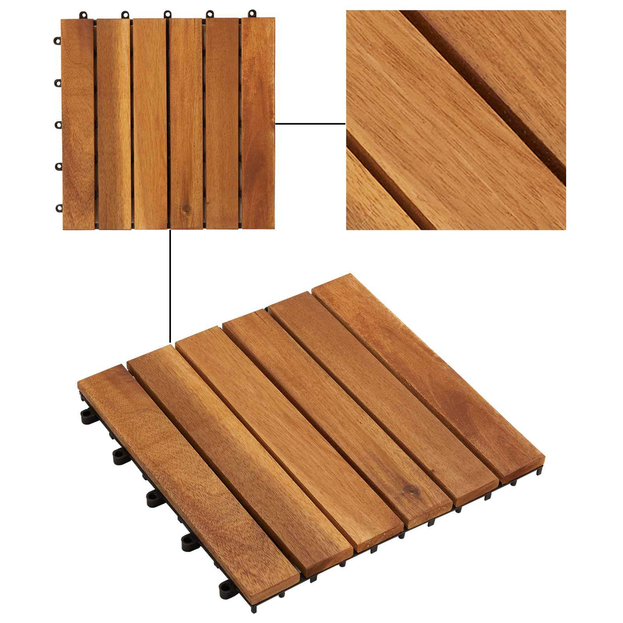 Decking Tile 30 pcs Brown 30 x 30 cm Acacia Hardwood