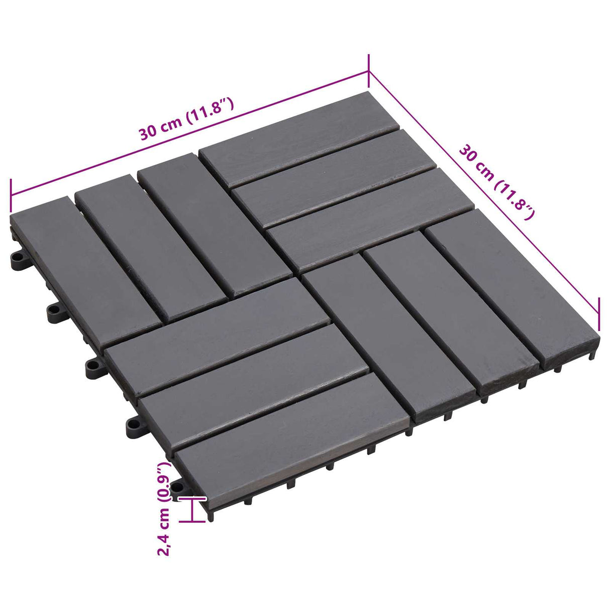 Decking Tile 20 pcs Grey 30 x 30 cm Acacia Hardwood