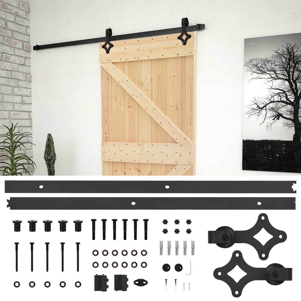 Sliding Door Natural and Black 80 x 210 cm Solid Pine Wood