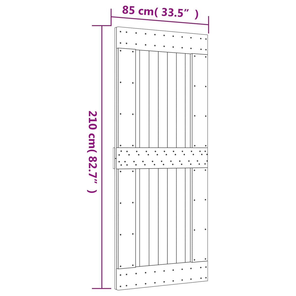 Sliding Door Natural and Black 85 x 210 cm Solid Pine Wood