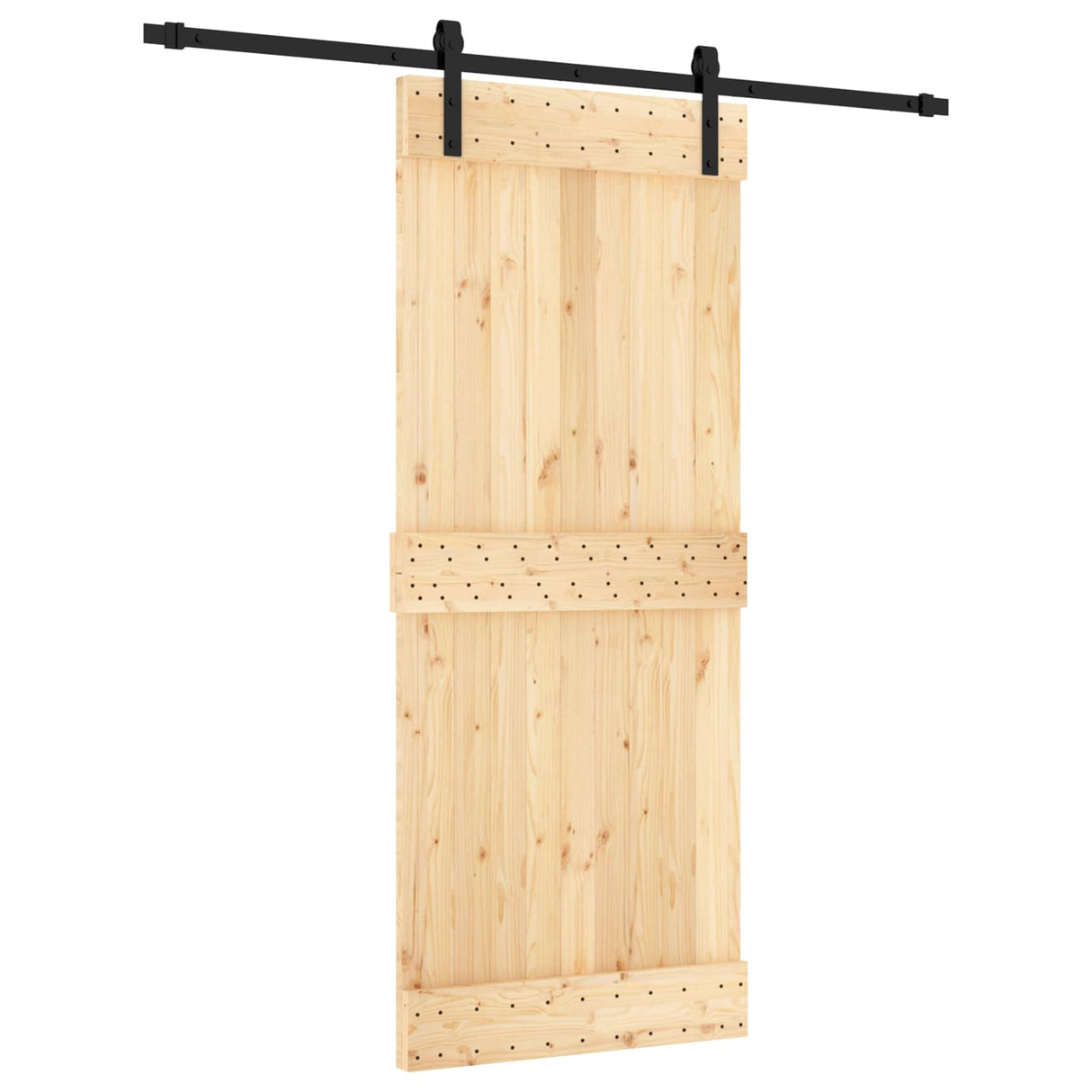 Sliding Door Natural and Black 85 x 210 cm Solid Pine Wood