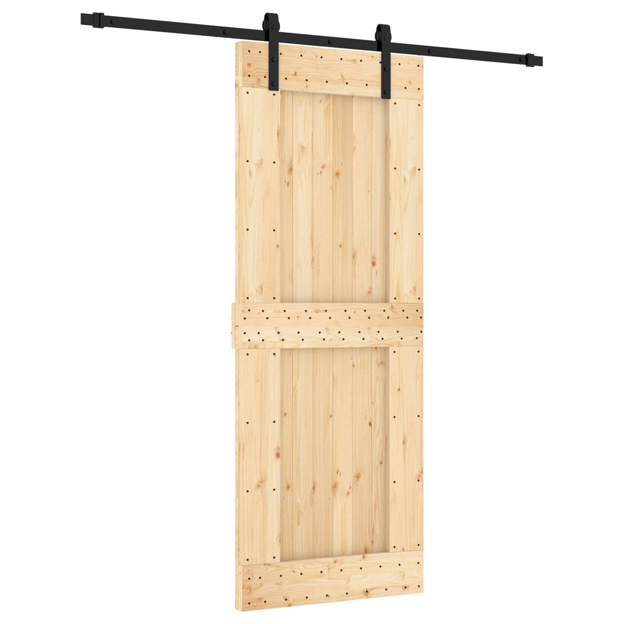Sliding Door Natural and Black 80 x 210 cm Solid Pine Wood