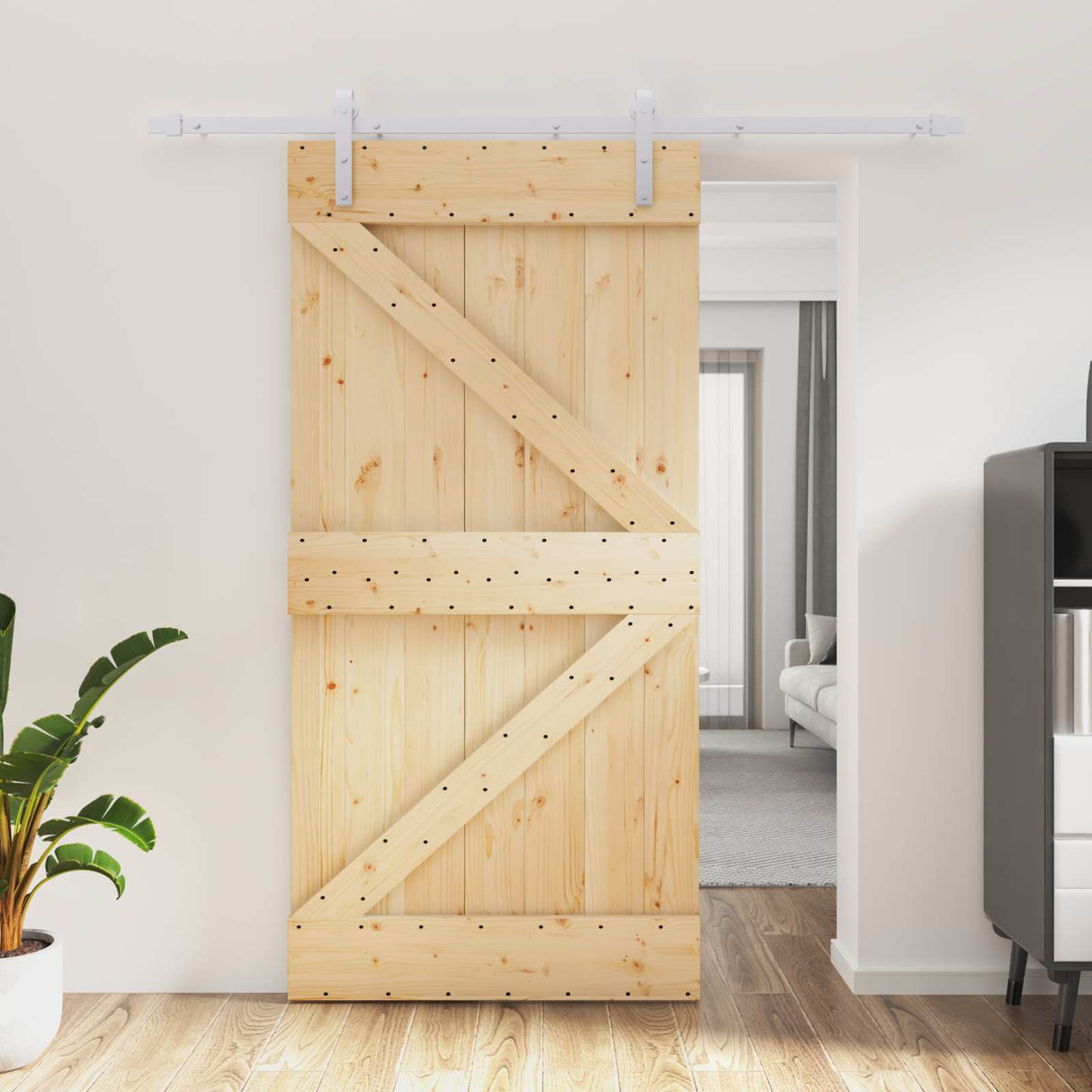 Sliding Door Natural and White 100 x 210 cm Solid Pine Wood