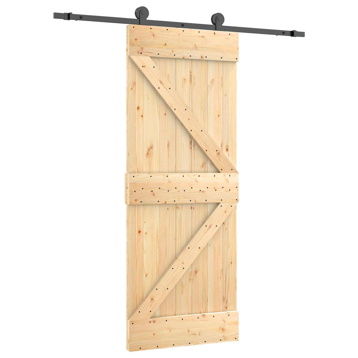 Sliding Door Natural and Black 85 x 210 cm Solid Pine Wood