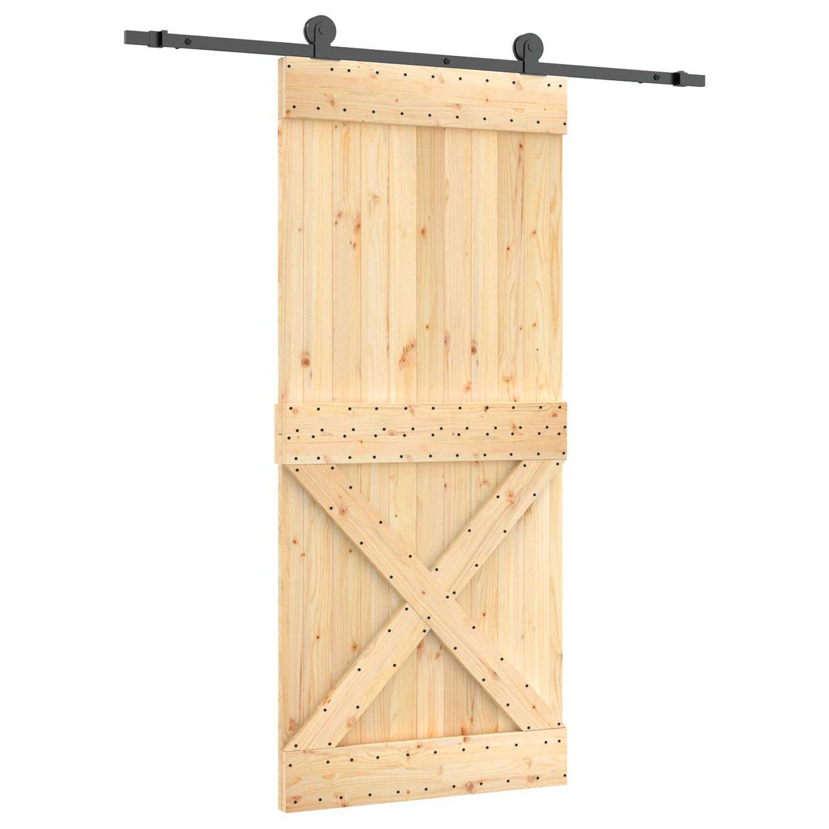 Sliding Door Natural and Black 90 x 210 cm Solid Pine Wood