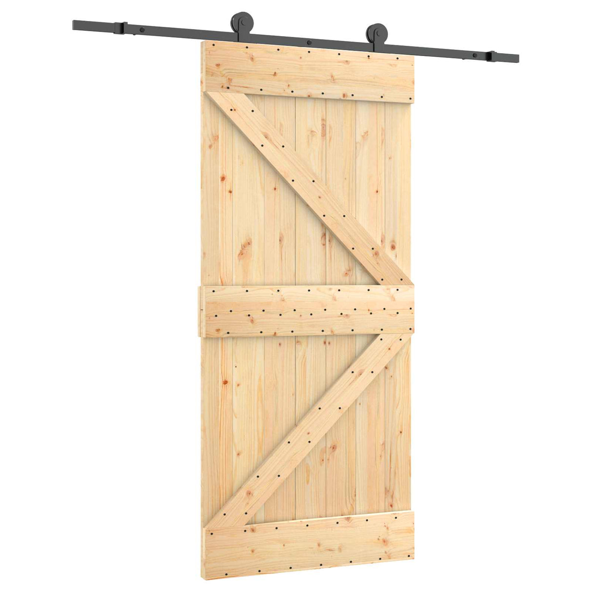 Sliding Door Natural and Black 95 x 210 cm Solid Pine Wood