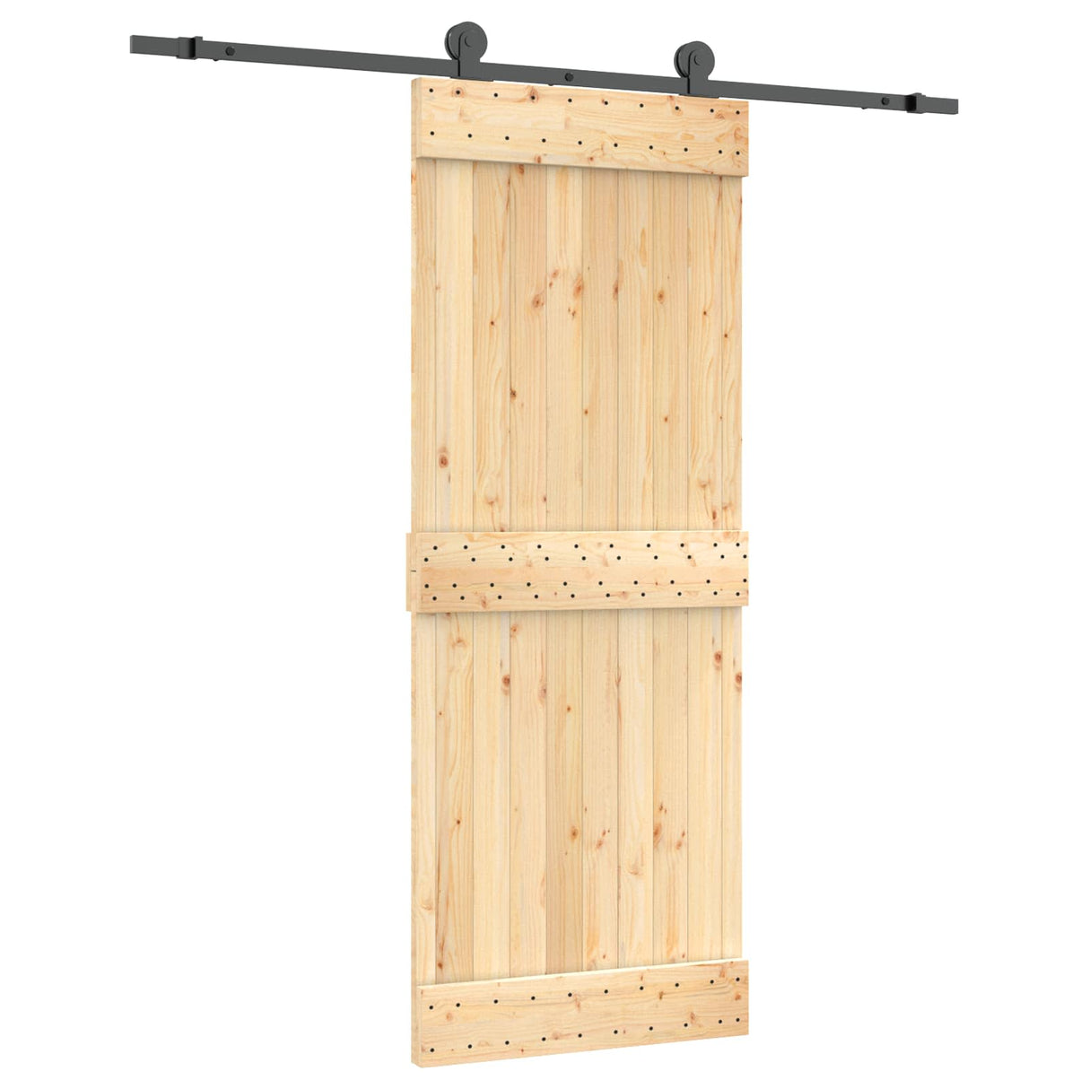 Sliding Door Natural and Black 80 x 210 cm Solid Pine Wood
