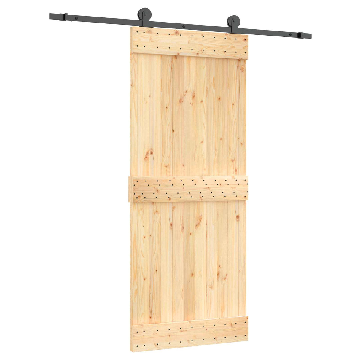 Sliding Door Natural and Black 85 x 210 cm Solid Pine Wood