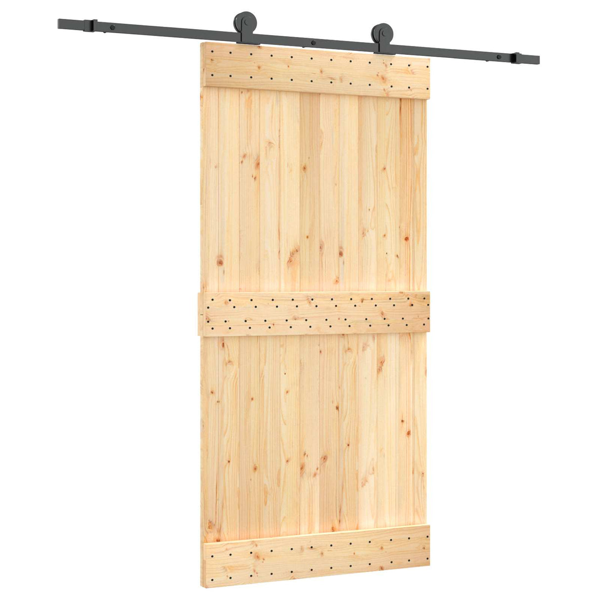 Sliding Door Natural and Black 100 x 210 cm Solid Pine Wood