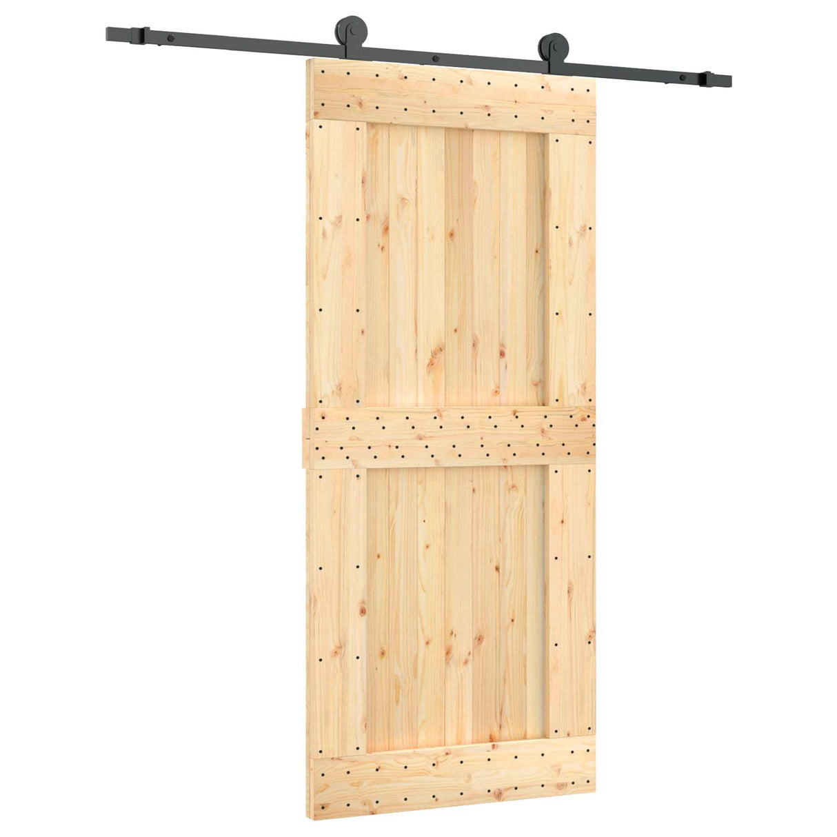 Sliding Door Natural and Black 90 x 210 cm Solid Pine Wood
