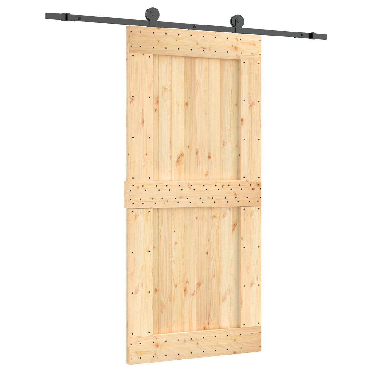 Sliding Door Natural and Black 95 x 210 cm Solid Pine Wood