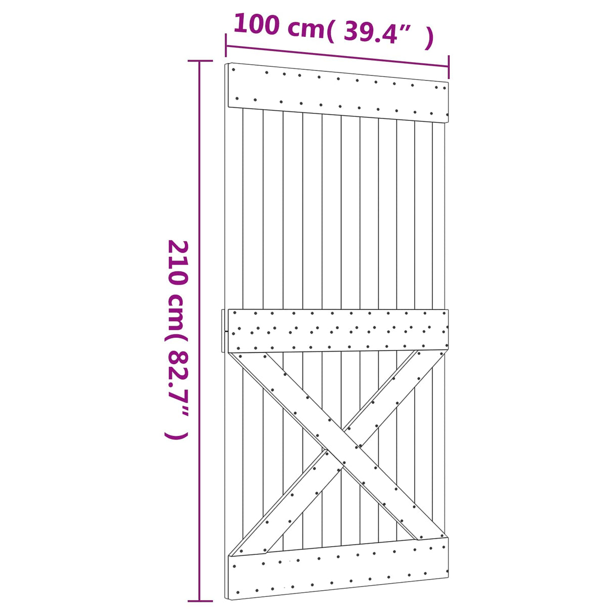 Sliding Door Natural and Black 100 x 210 cm Solid Pine Wood