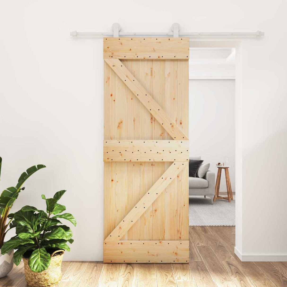 Sliding Door Natural and White 80 x 210 cm Solid Pine Wood